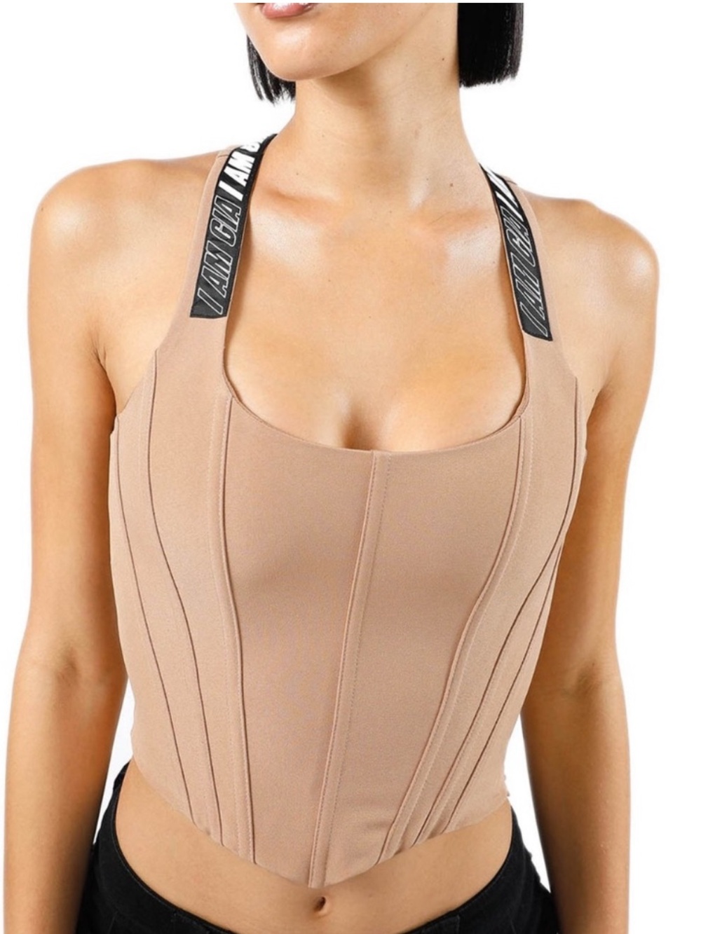 I.Am.Gia Siobhan Corset Lace Back Cropped Top Tan Brown Size Medium M Edgy Fun